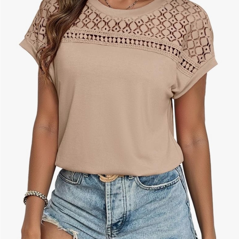 Women's Tan Lace Detail Top